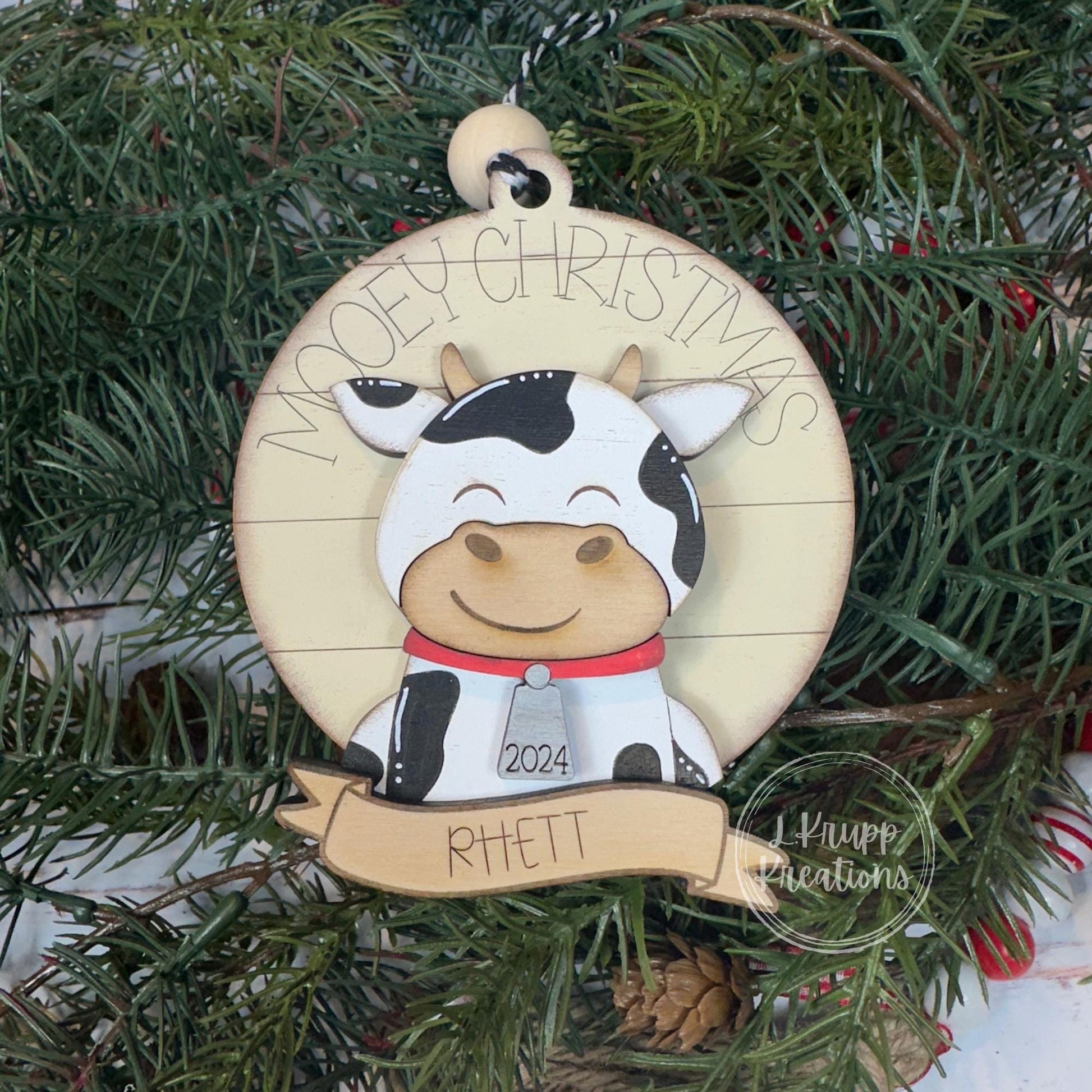 Charming Personalized Christmas Cow Ornament, Farm Animal Ornaments
