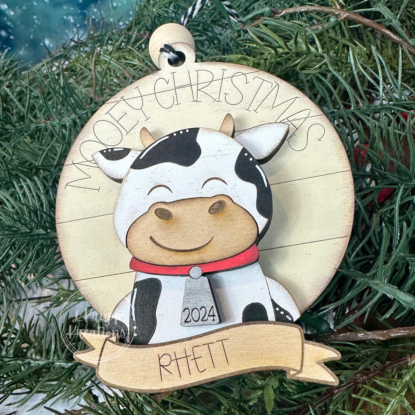 Charming Personalized Christmas Cow Ornament, Farm Animal Ornaments