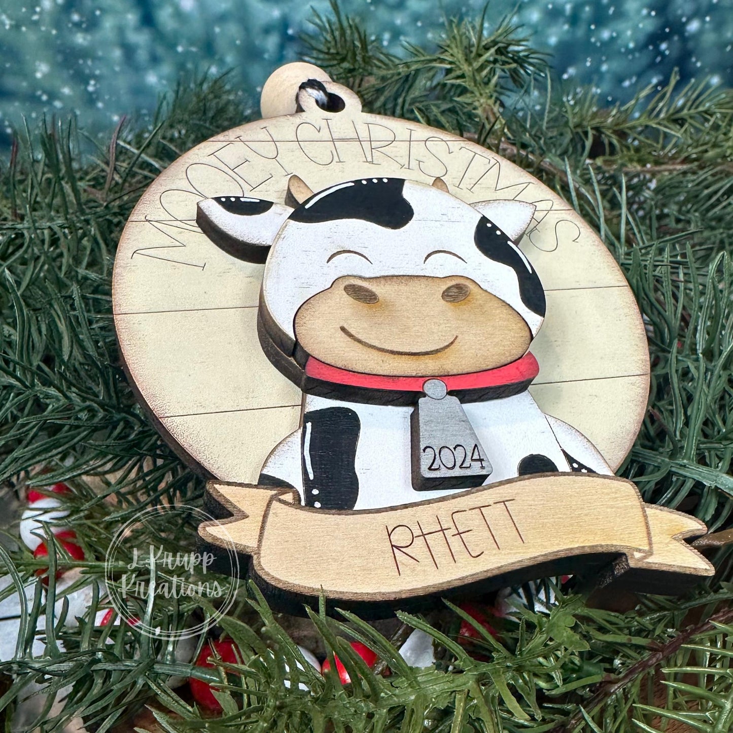 Charming Personalized Christmas Cow Ornament, Farm Animal Ornaments
