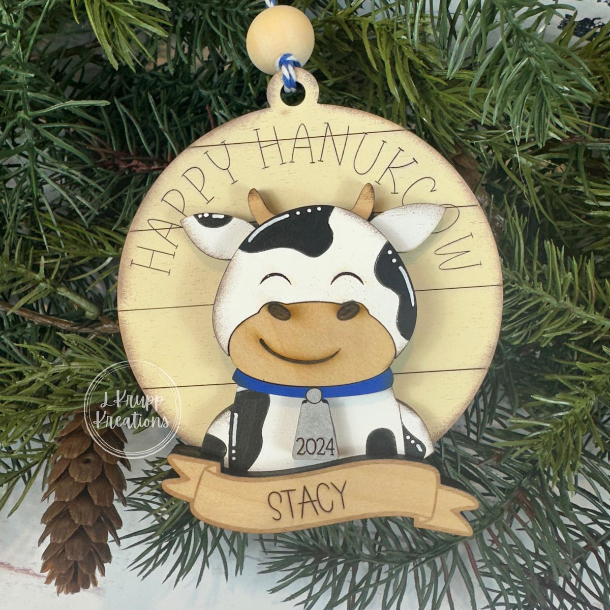 Charming Personalized Hanukkah Cow Ornament, Farm Animal Ornaments