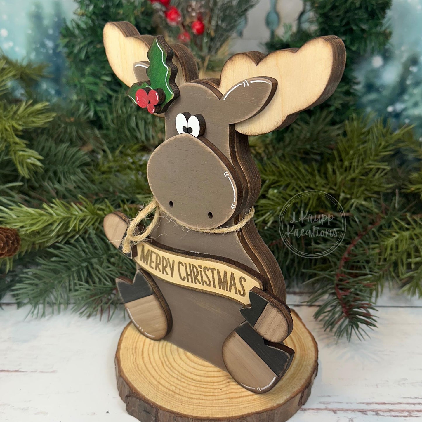 Wooden Christmas Moose Shelf Sitter – Rustic Cabin Holiday Decor