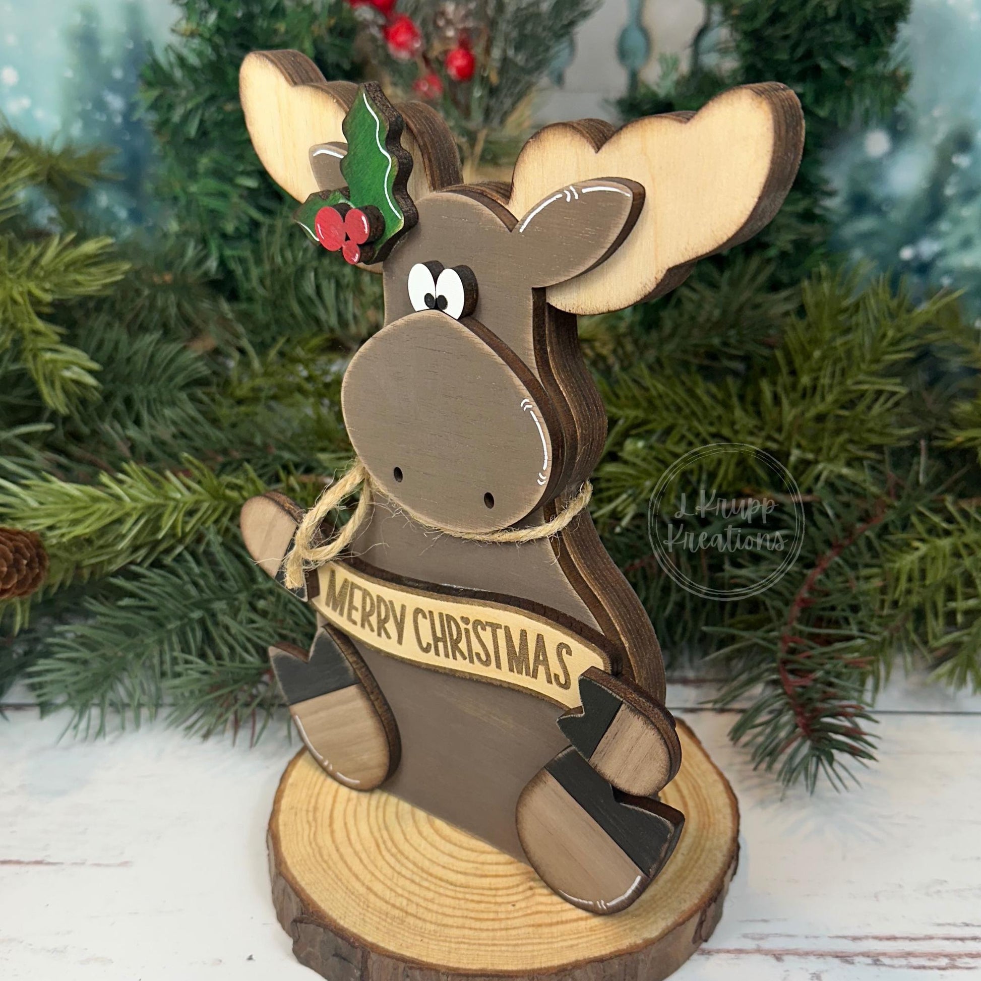 Wooden Christmas Moose Shelf Sitter – Rustic Cabin Holiday Decor