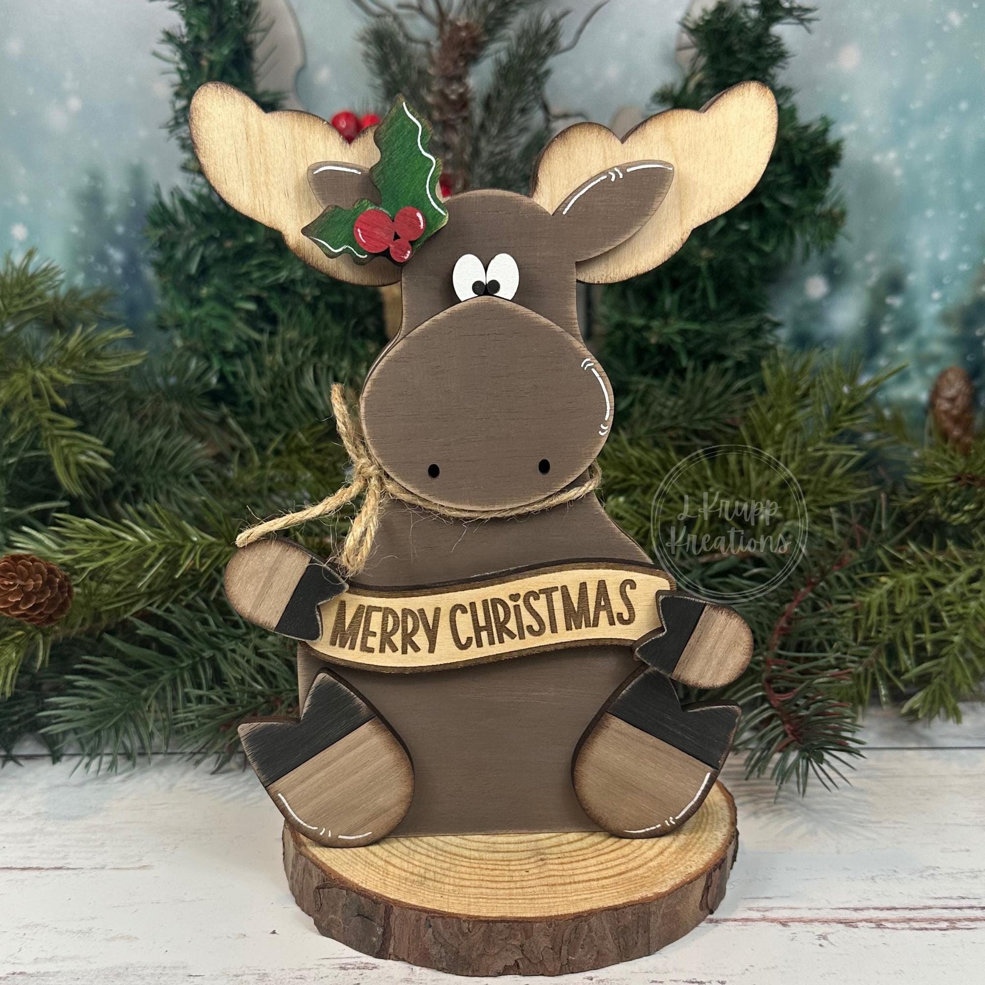 Wooden Christmas Moose Shelf Sitter – Rustic Cabin Holiday Decor