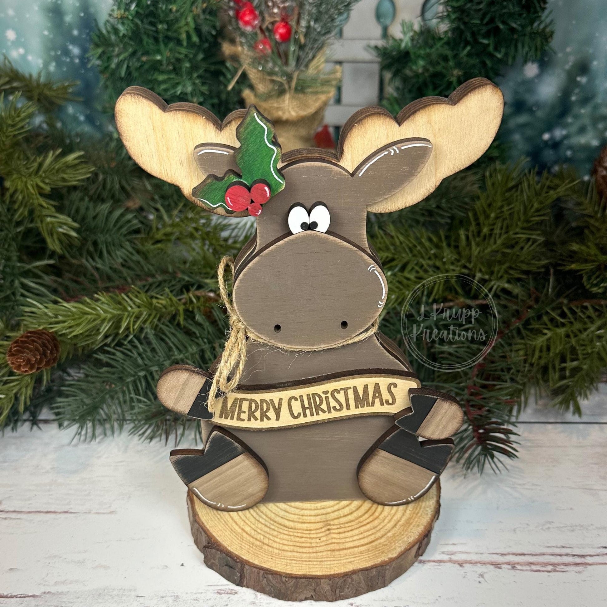 Wooden Christmas Moose Shelf Sitter – Rustic Cabin Holiday Decor