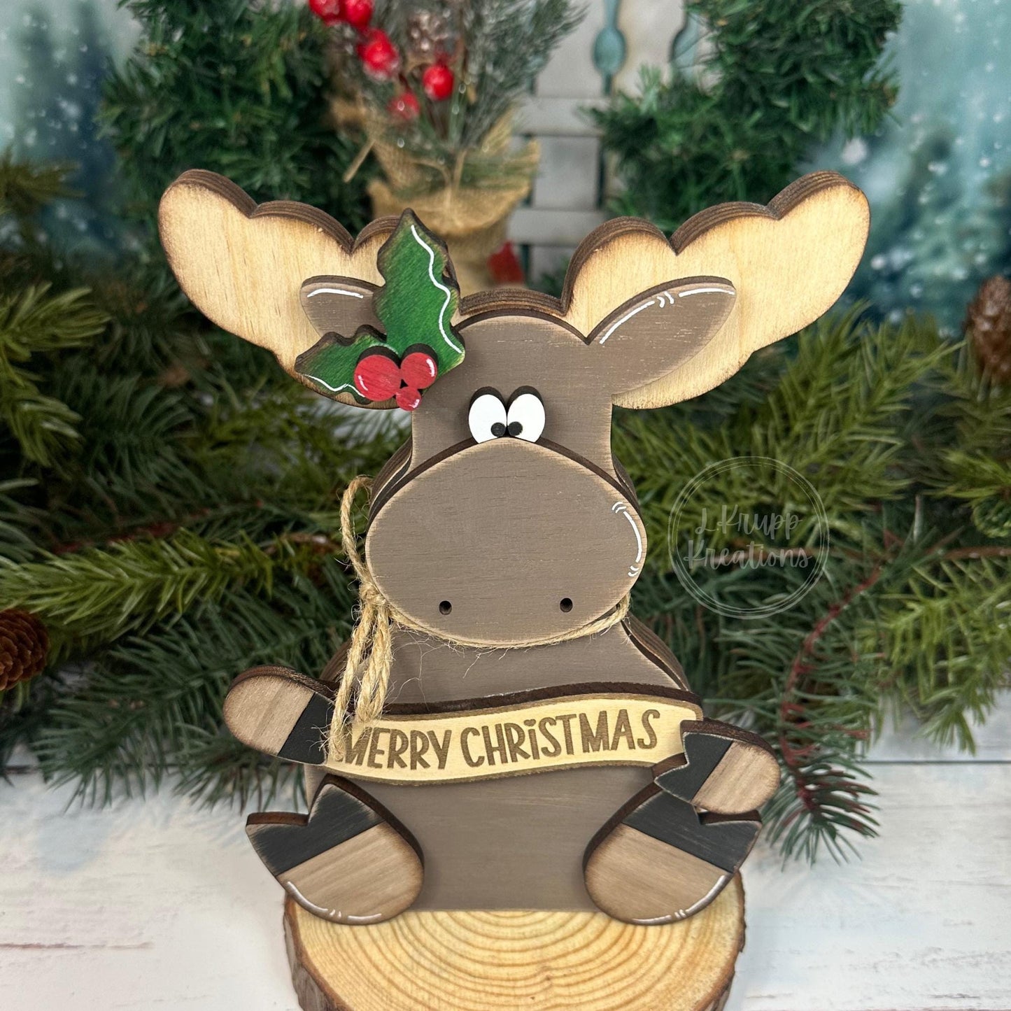 Wooden Christmas Moose Shelf Sitter – Rustic Cabin Holiday Decor