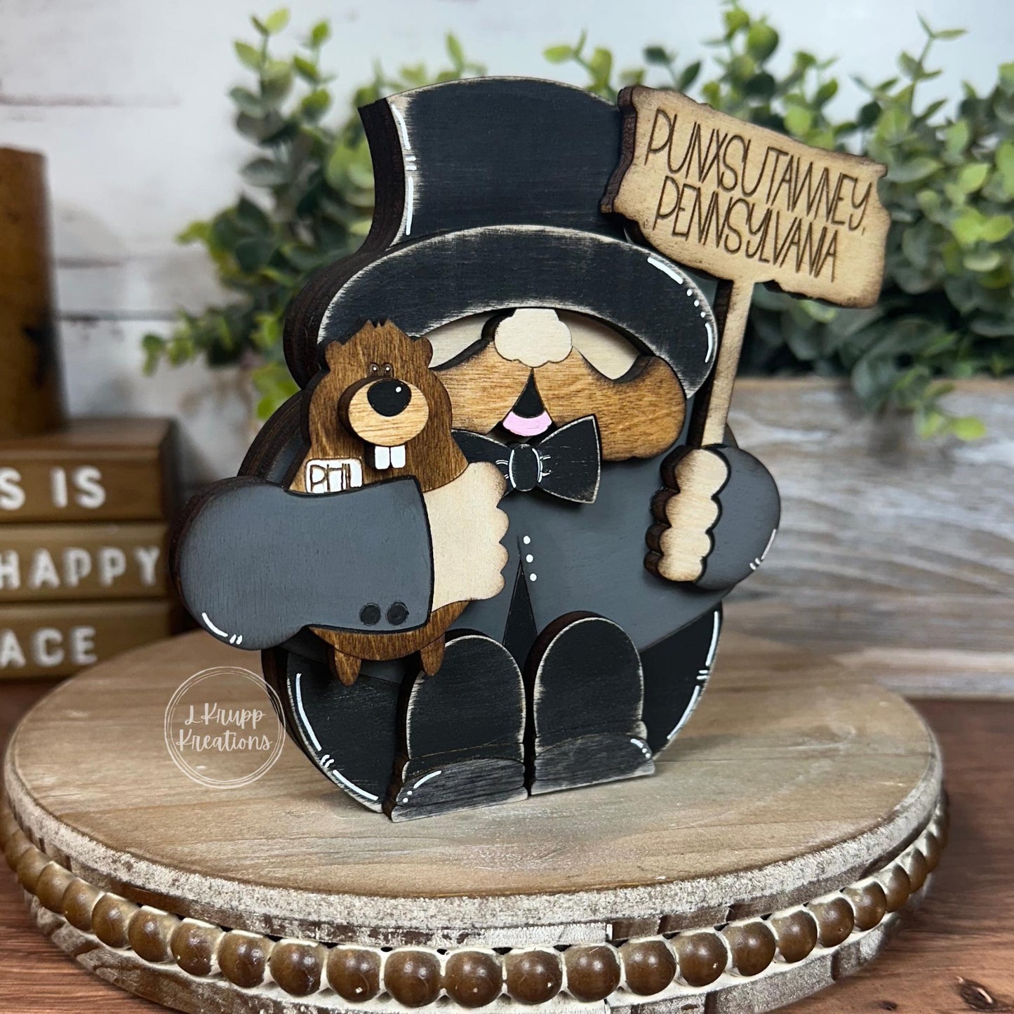Rustic Wooden Hand-Painted Punxsutawney Phil Decor - Groundhog Day Delight!
