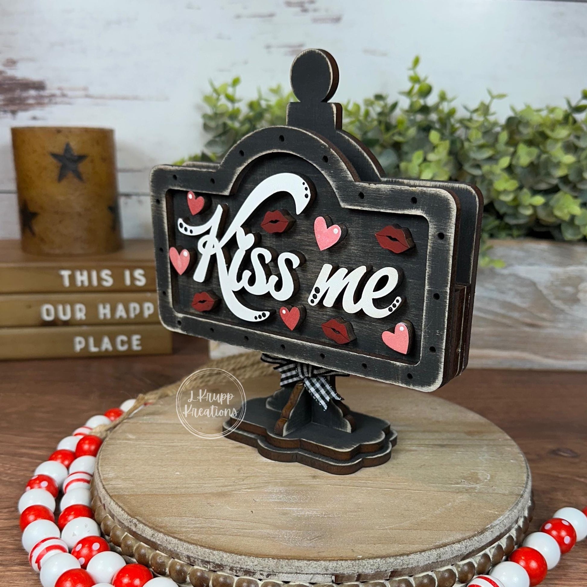 Kiss Me Valentine Mini Sign Insert, Farmhouse Tiered Tray Decor