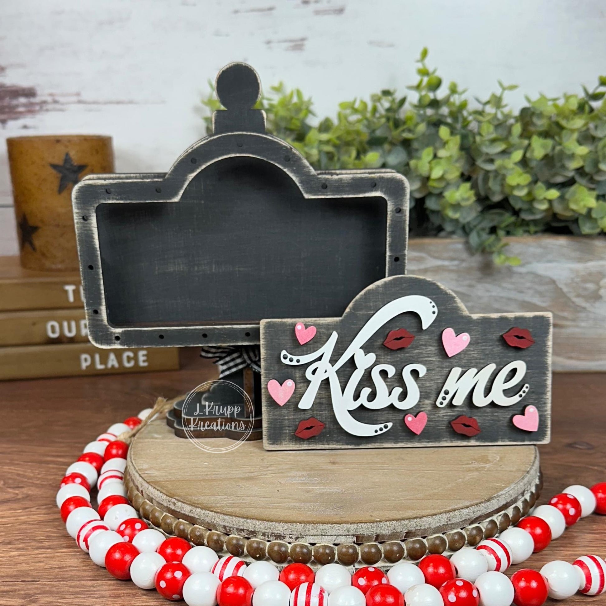 Kiss Me Valentine Mini Sign Insert, Farmhouse Tiered Tray Decor