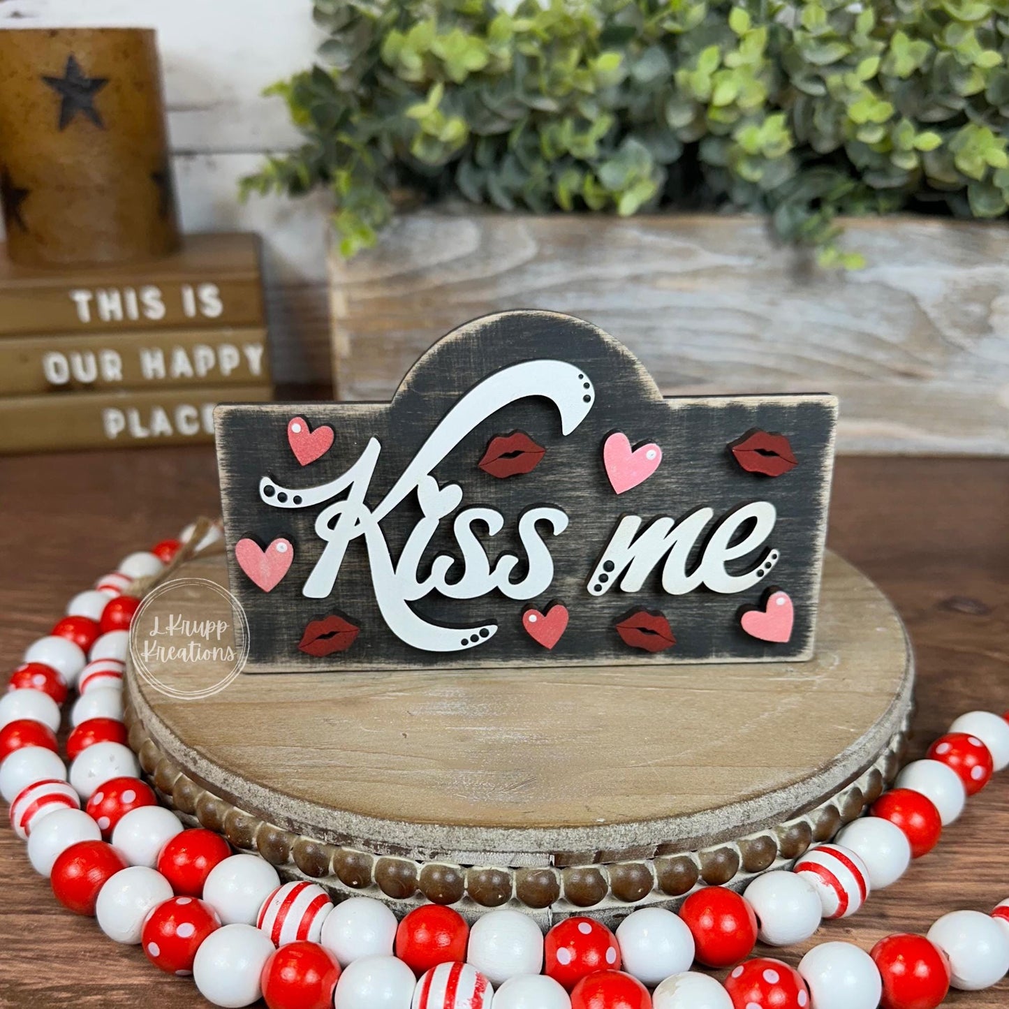 Kiss Me Valentine Mini Sign Insert, Farmhouse Tiered Tray Decor