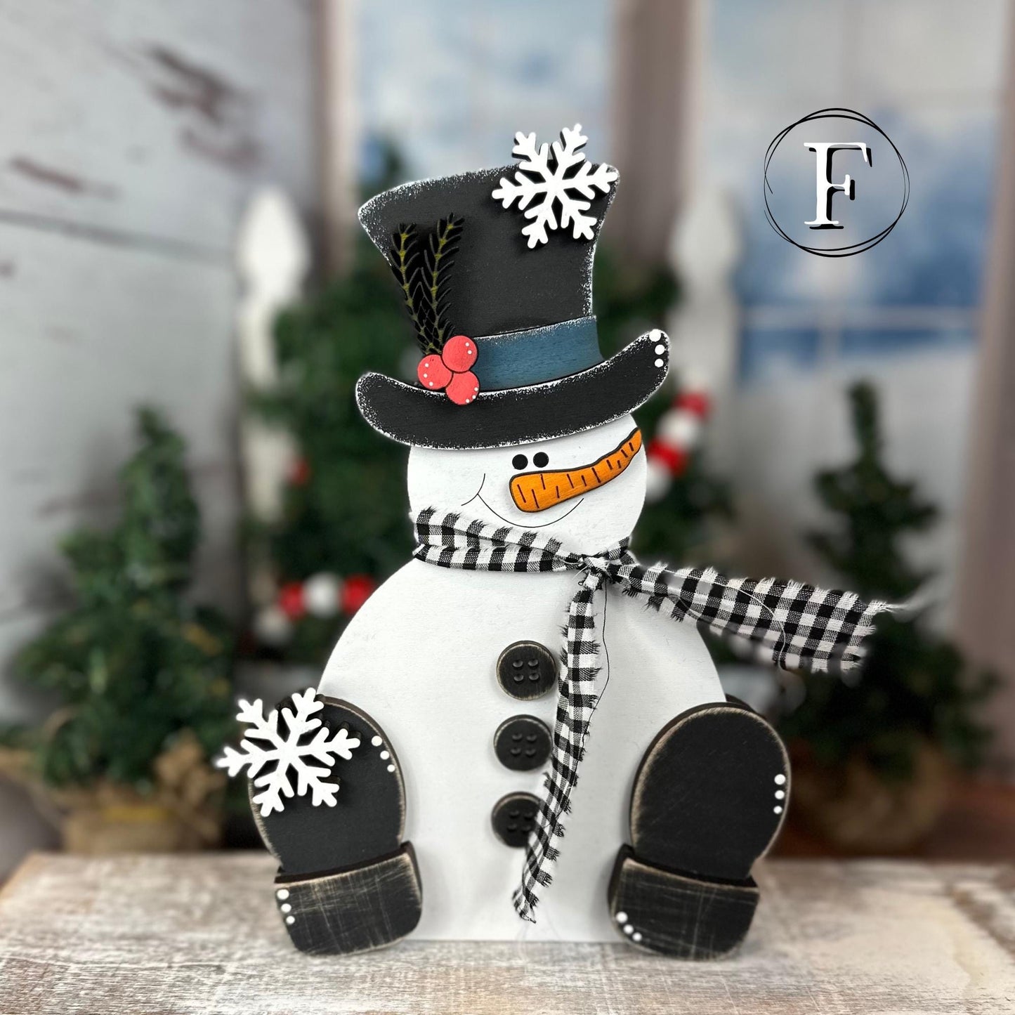 Hand-Painted Wood Snowman: Rustic Farmhouse Winter Decor