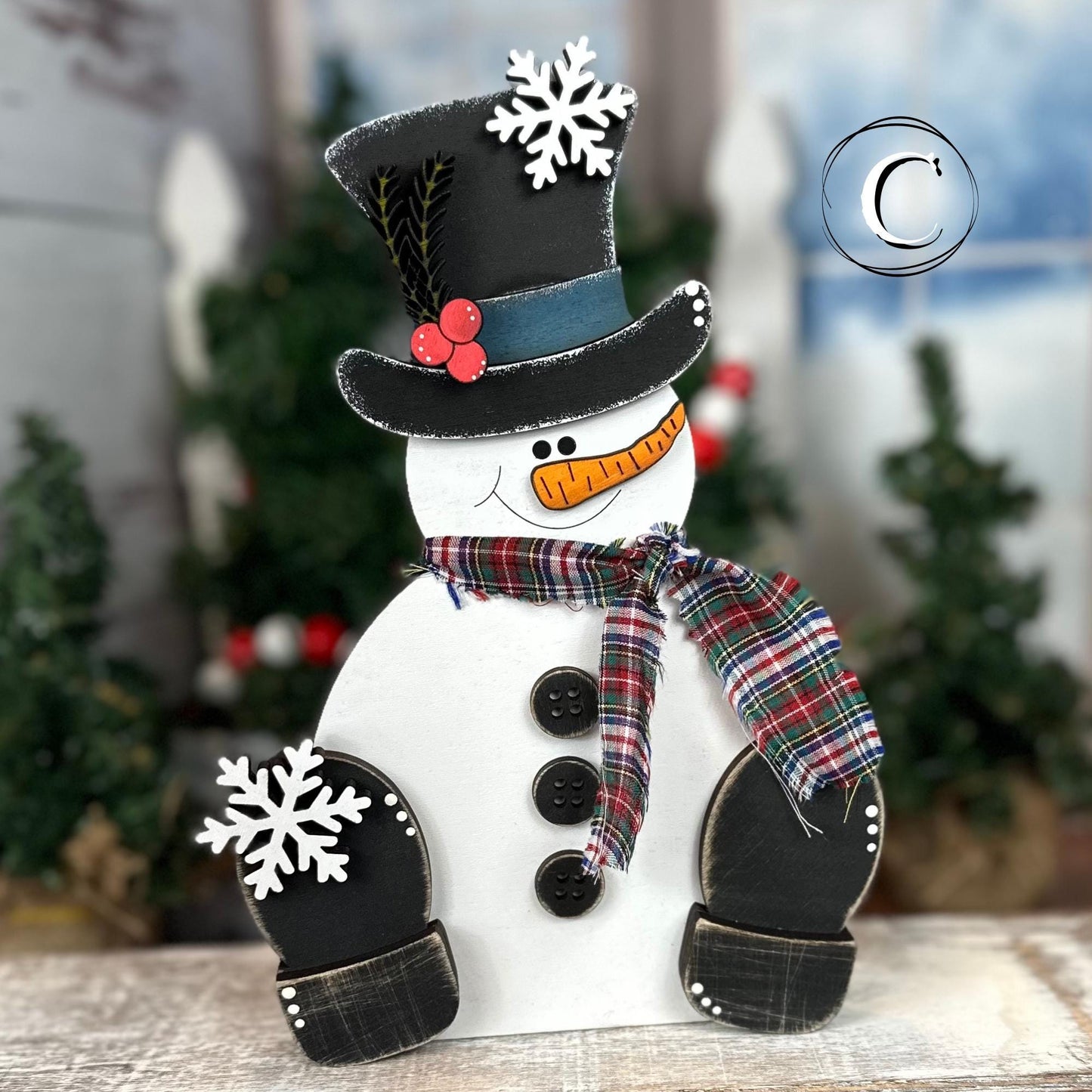 Hand-Painted Wood Snowman: Rustic Farmhouse Winter Decor