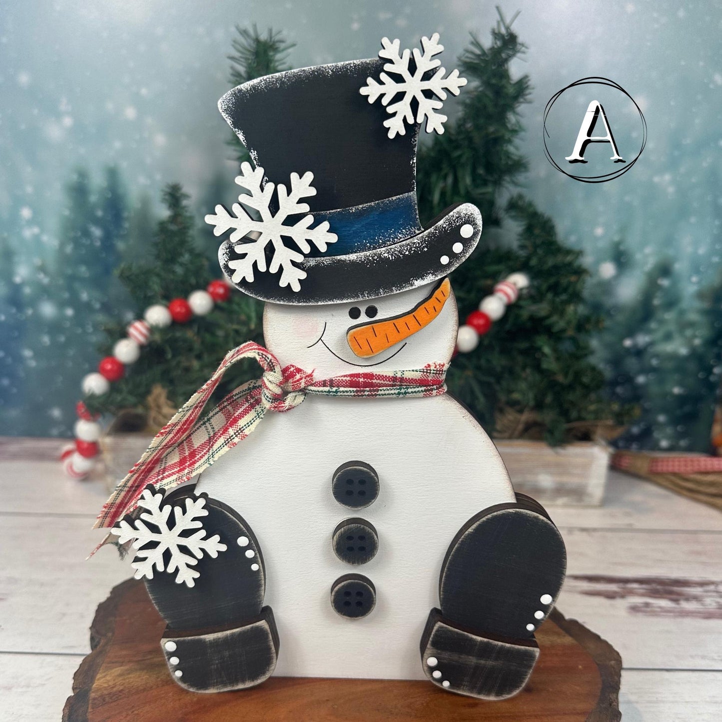 Hand-Painted Wood Snowman: Rustic Farmhouse Winter Decor