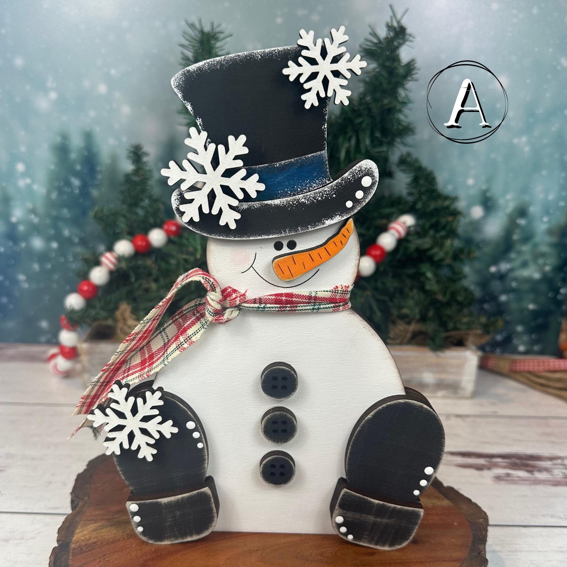 Hand-Painted Wood Snowman: Rustic Farmhouse Winter Decor