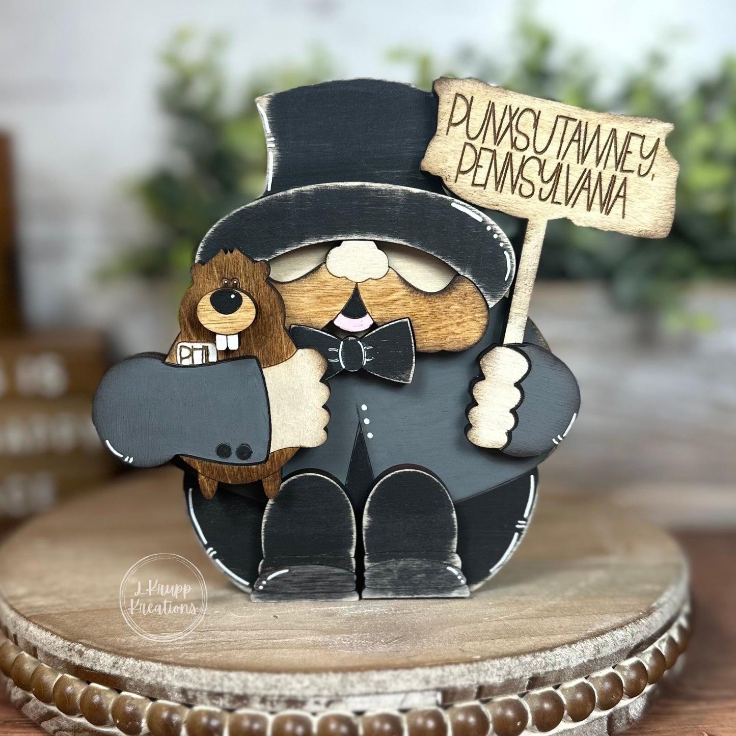 Rustic Wooden Hand-Painted Punxsutawney Phil Decor - Groundhog Day Delight!