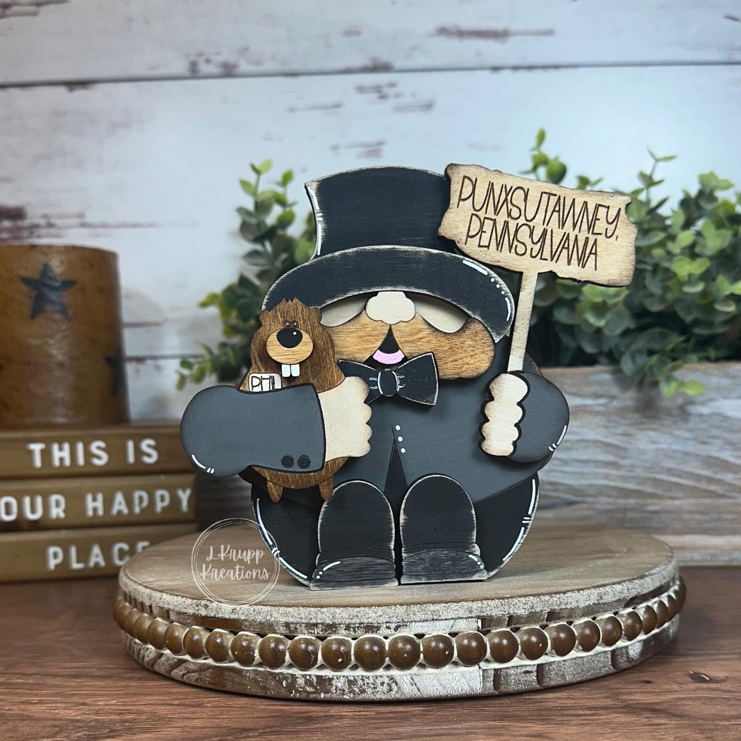 Rustic Wooden Hand-Painted Punxsutawney Phil Decor - Groundhog Day Delight!
