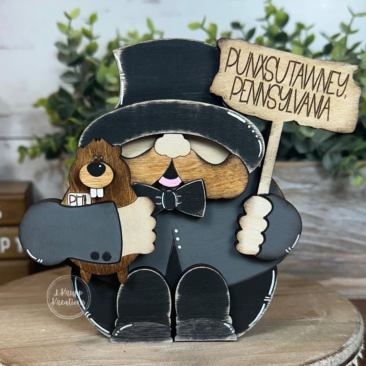 Rustic Wooden Hand-Painted Punxsutawney Phil Decor - Groundhog Day Delight!