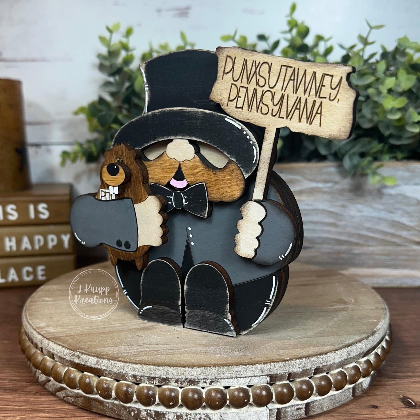 Rustic Wooden Hand-Painted Punxsutawney Phil Decor - Groundhog Day Delight!