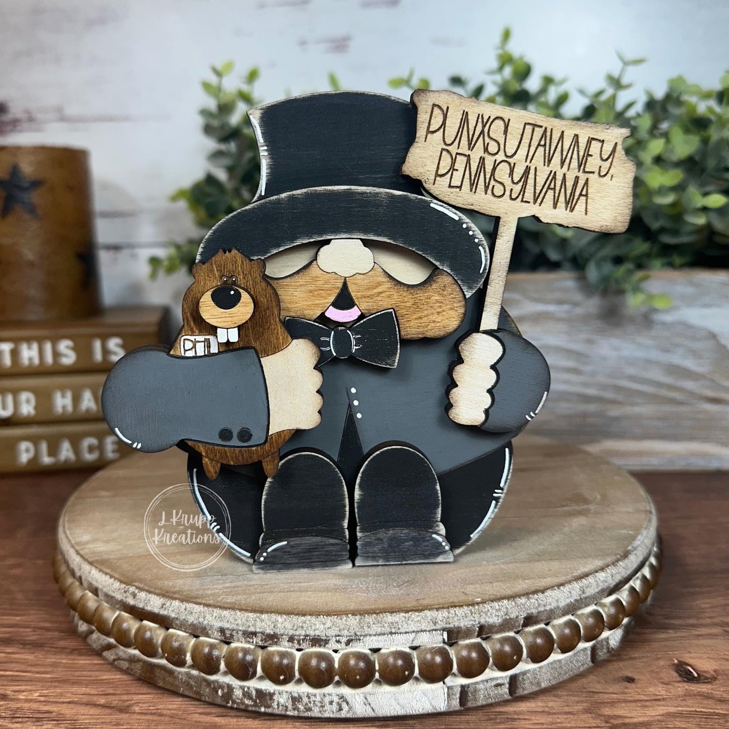 Rustic Wooden Hand-Painted Punxsutawney Phil Decor - Groundhog Day Delight!