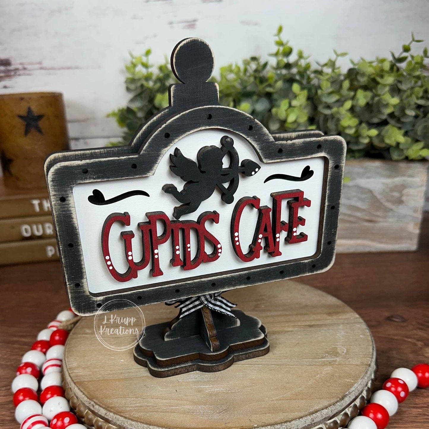 Cupids Cafe Mini Table Sign: Valentine's Day Tiered Tray Decor