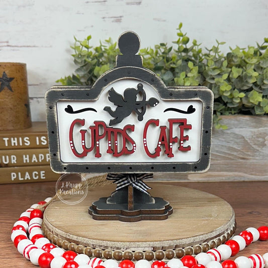 Cupids Cafe Mini Table Sign: Valentine's Day Tiered Tray Decor