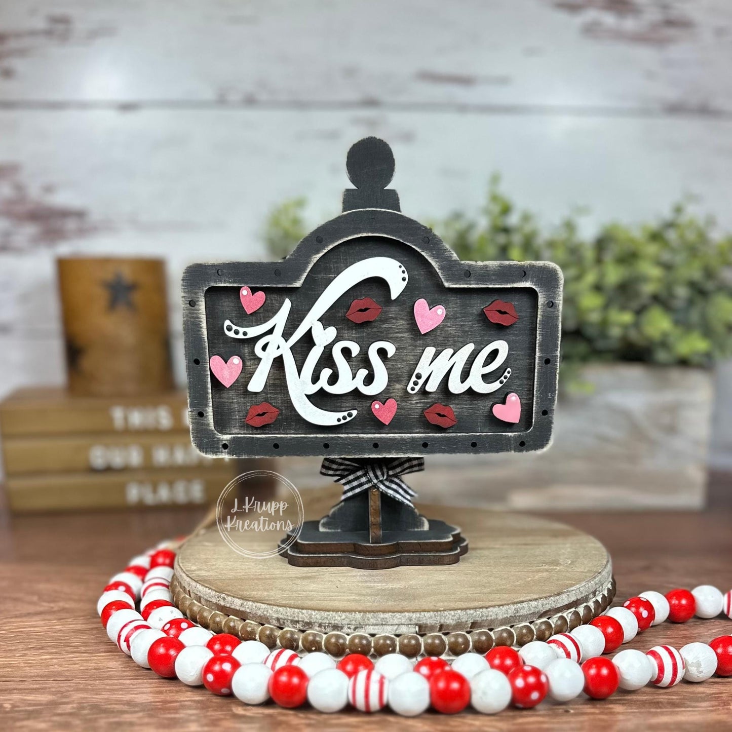 Kiss Me Valentine Mini Sign Insert, Farmhouse Tiered Tray Decor