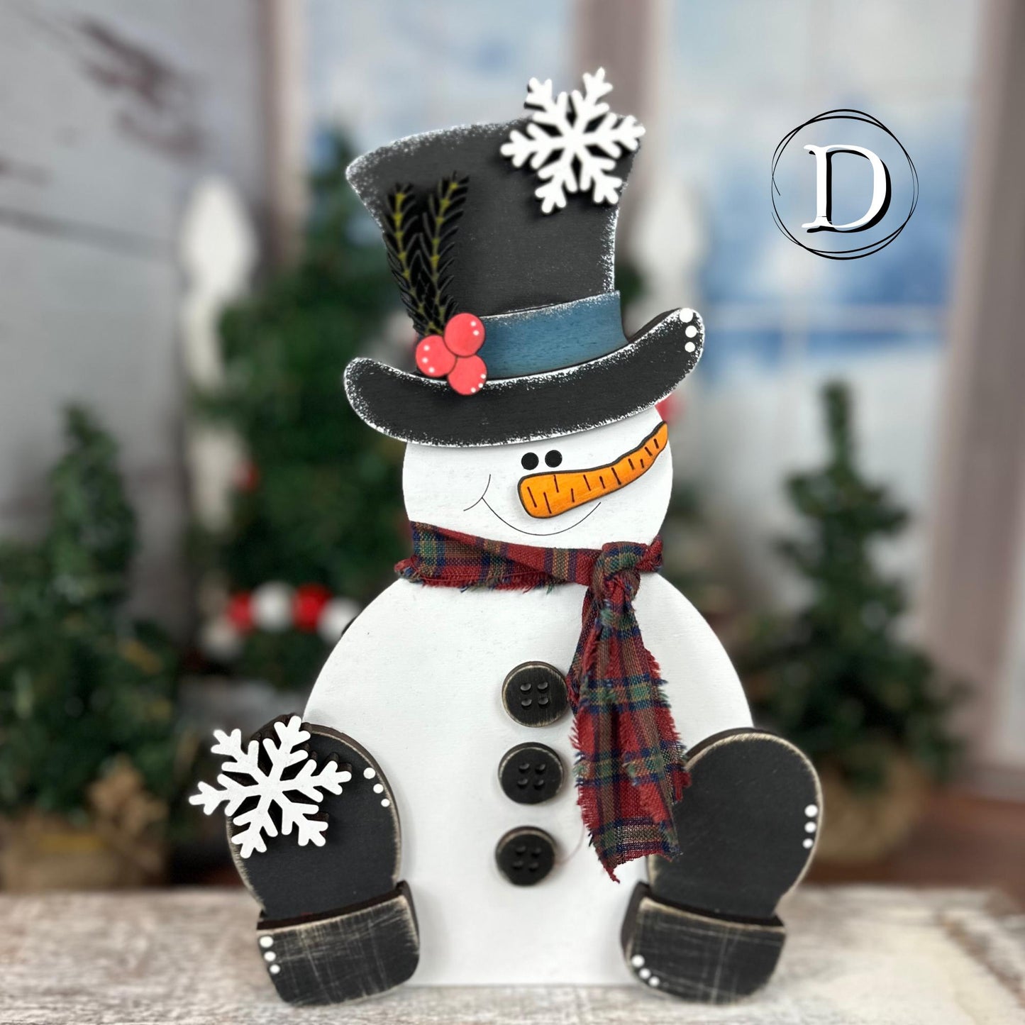 Hand-Painted Wood Snowman: Rustic Farmhouse Winter Decor