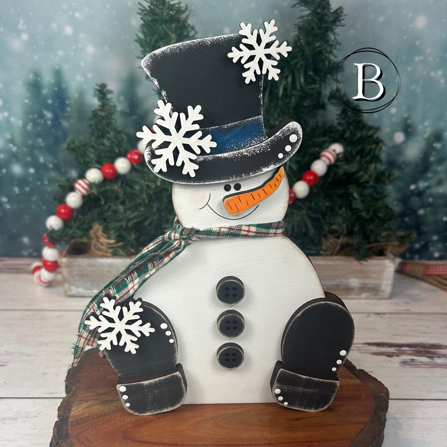 Hand-Painted Wood Snowman: Rustic Farmhouse Winter Decor