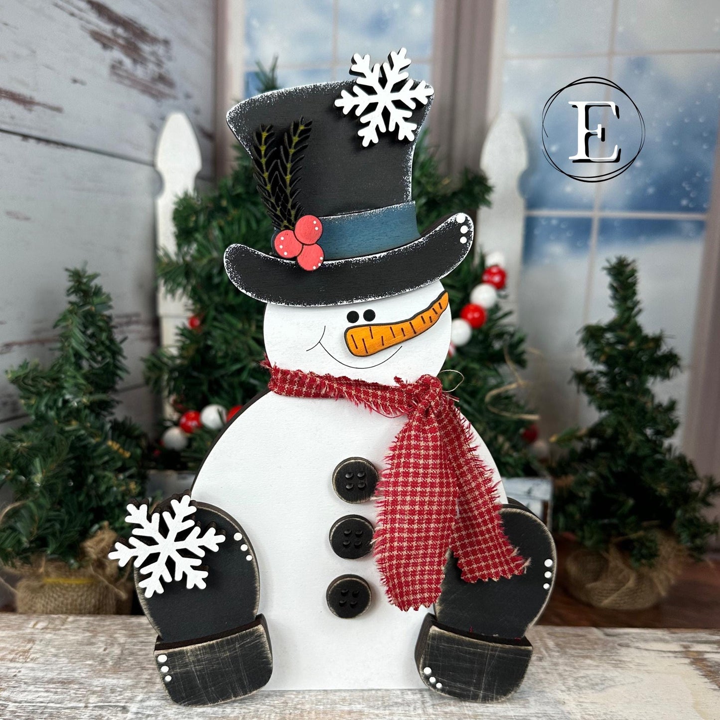 Hand-Painted Wood Snowman: Rustic Farmhouse Winter Decor