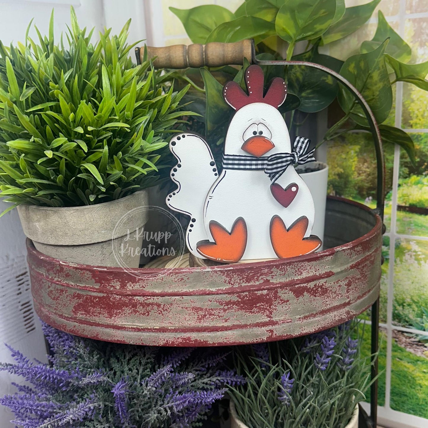 Handmade Birch Wood Rooster Decor: Farmhouse Tiered Tray Accent