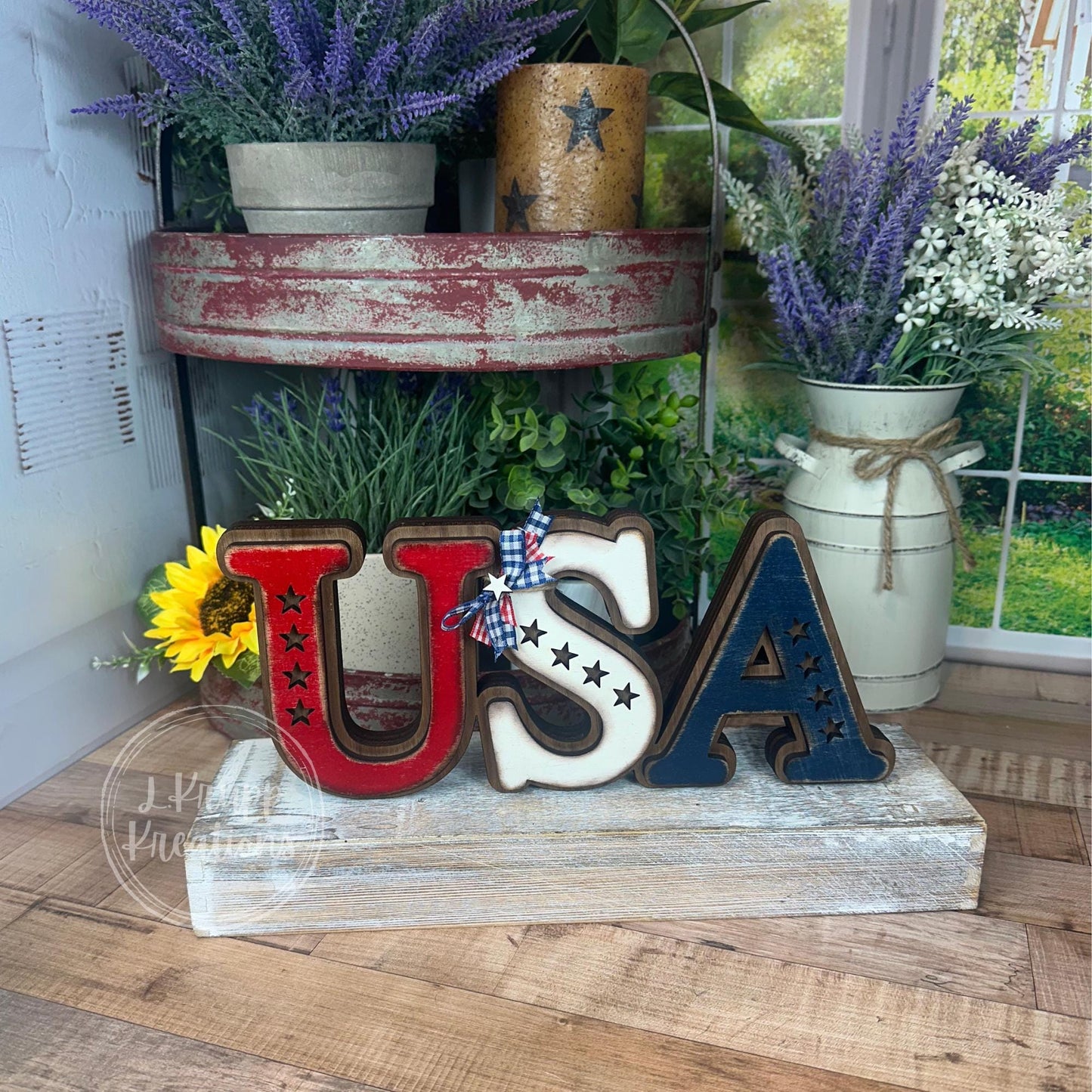 Handcrafted USA Rustic Wooden Chunky Shelf Sitter - Vintage Americana Accent