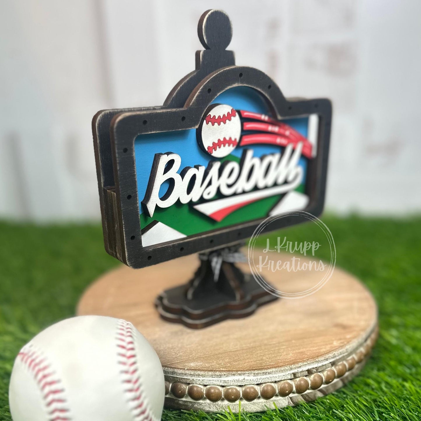 Rustic Baseball Sign for Tiered Trays - Charming Farmhouse Accent