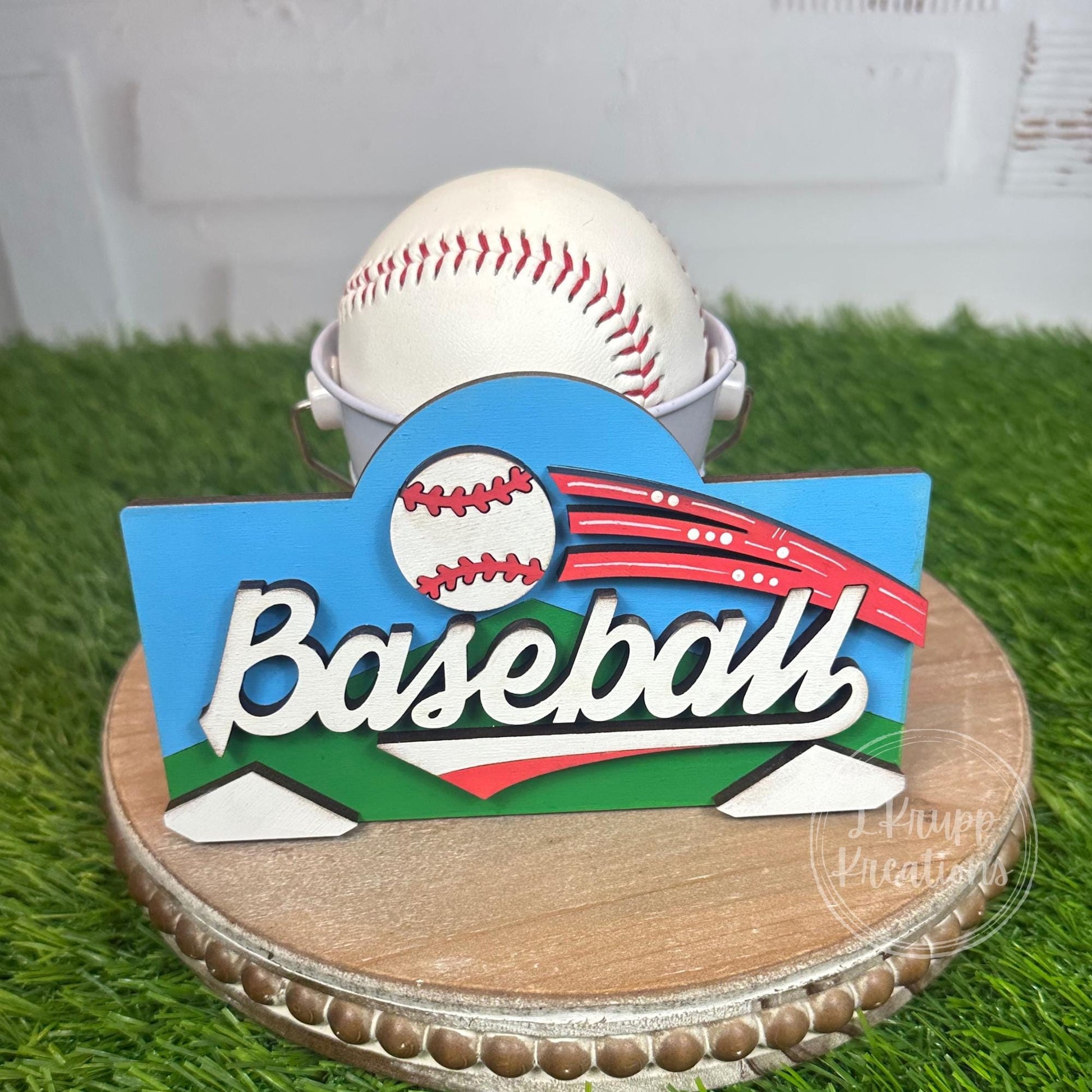 Rustic Baseball Sign for Tiered Trays - Charming Farmhouse Accent