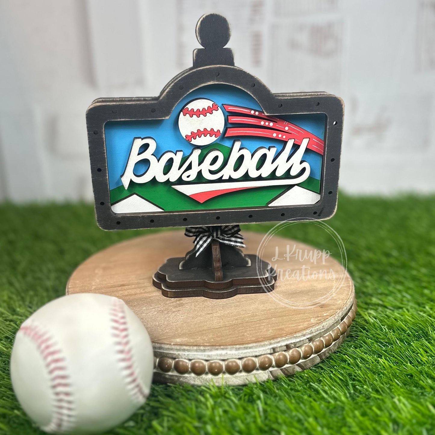 Rustic Baseball Sign for Tiered Trays - Charming Farmhouse Accent
