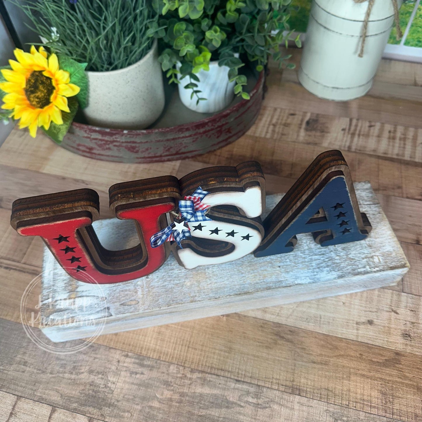 Handcrafted USA Rustic Wooden Chunky Shelf Sitter - Vintage Americana Accent