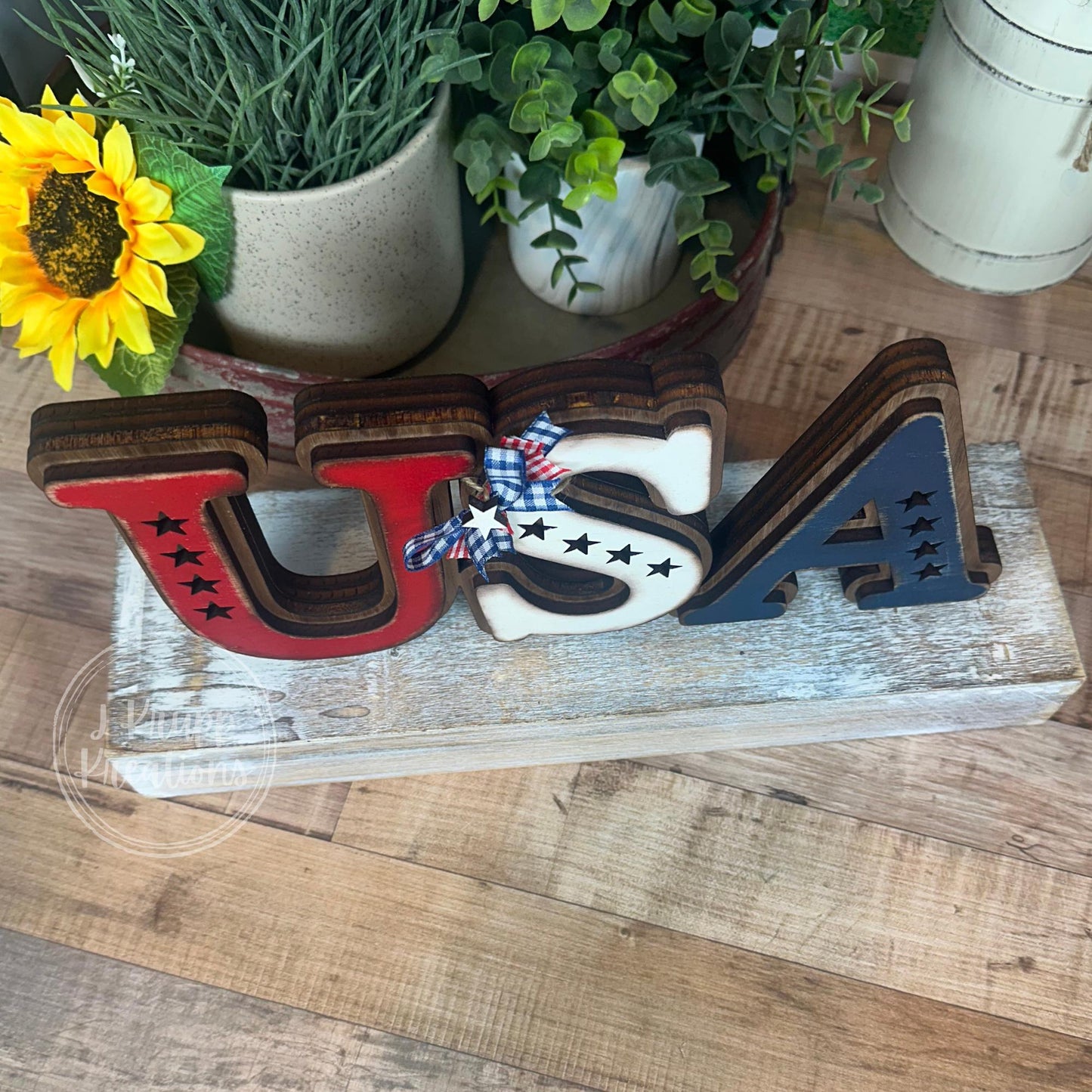 Handcrafted USA Rustic Wooden Chunky Shelf Sitter - Vintage Americana Accent