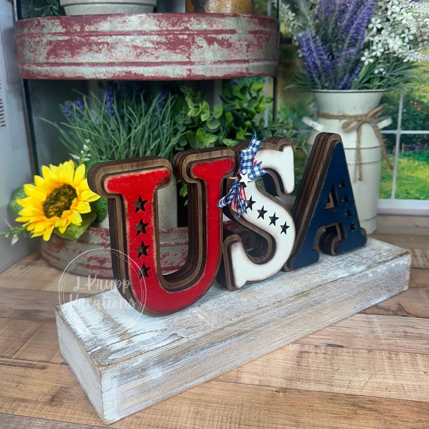 Handcrafted USA Rustic Wooden Chunky Shelf Sitter - Vintage Americana Accent