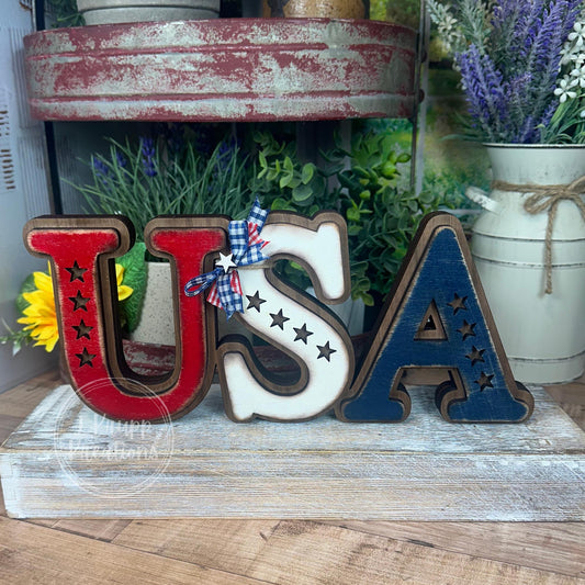 Handcrafted USA Rustic Wooden Chunky Shelf Sitter - Vintage Americana Accent