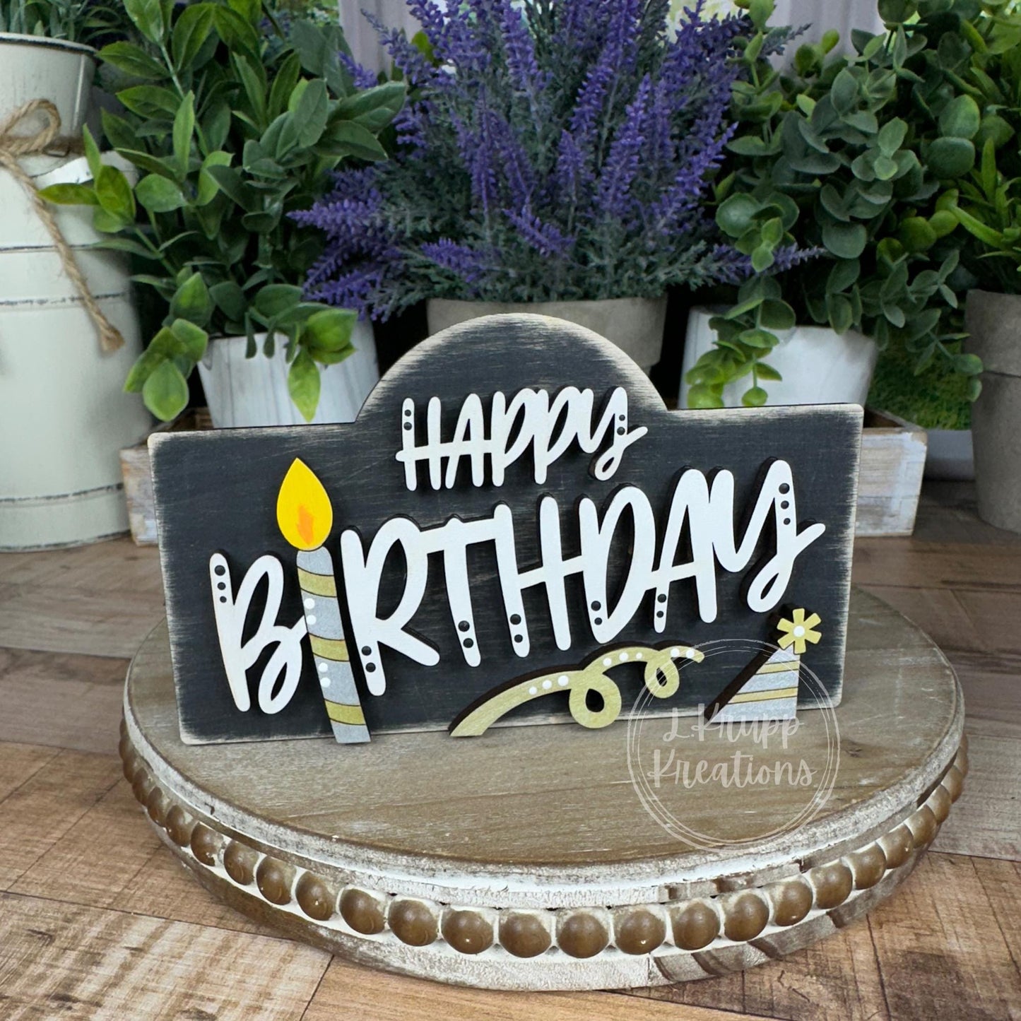 Charming Rustic Happy Birthday Wood Mini Sign - Handcrafted Table and Tiered Tray Decor