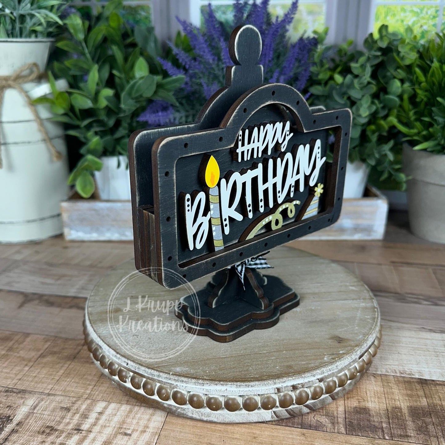 Charming Rustic Happy Birthday Wood Mini Sign - Handcrafted Table and Tiered Tray Decor