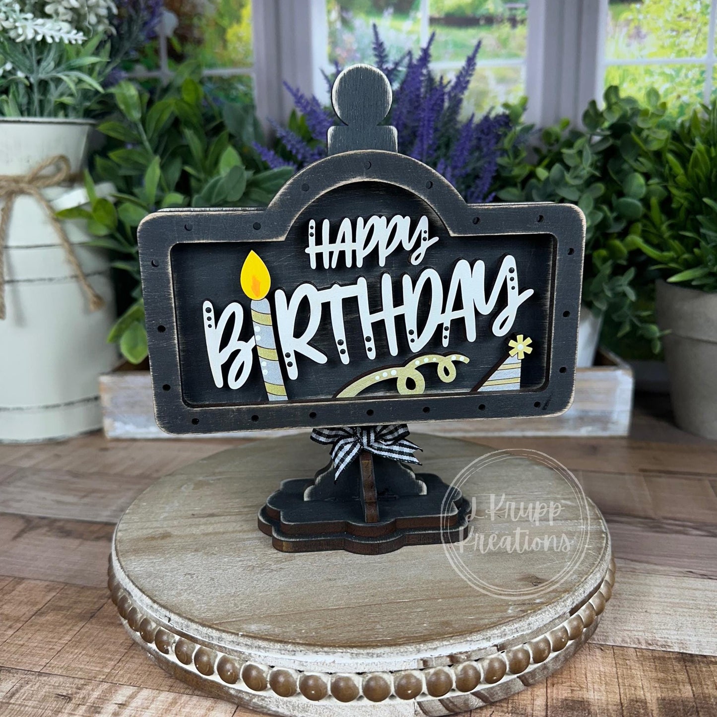 Charming Rustic Happy Birthday Wood Mini Sign - Handcrafted Table and Tiered Tray Decor