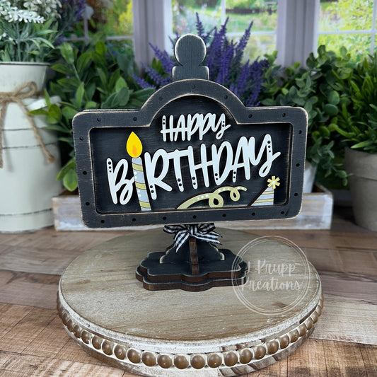 Charming Rustic Happy Birthday Wood Mini Sign - Handcrafted Table and Tiered Tray Decor
