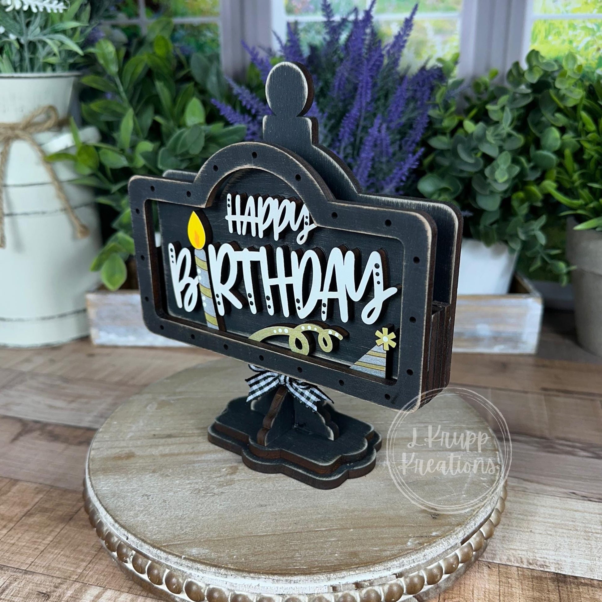Charming Rustic Happy Birthday Wood Mini Sign - Handcrafted Table and Tiered Tray Decor