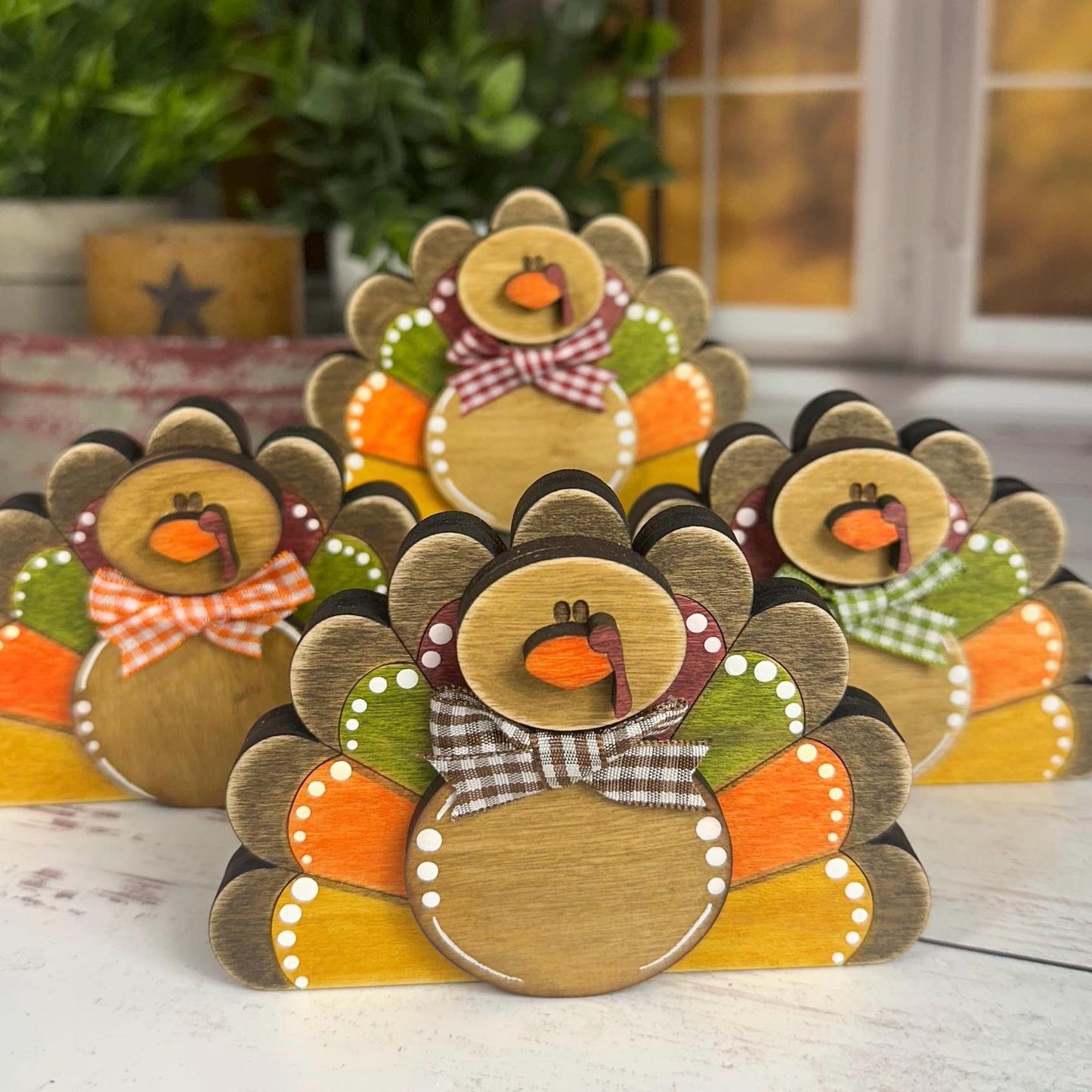 Rustic Thanksgiving Farmhouse Decor - Adorable Pilgrim Shelf Sitters and Turkey