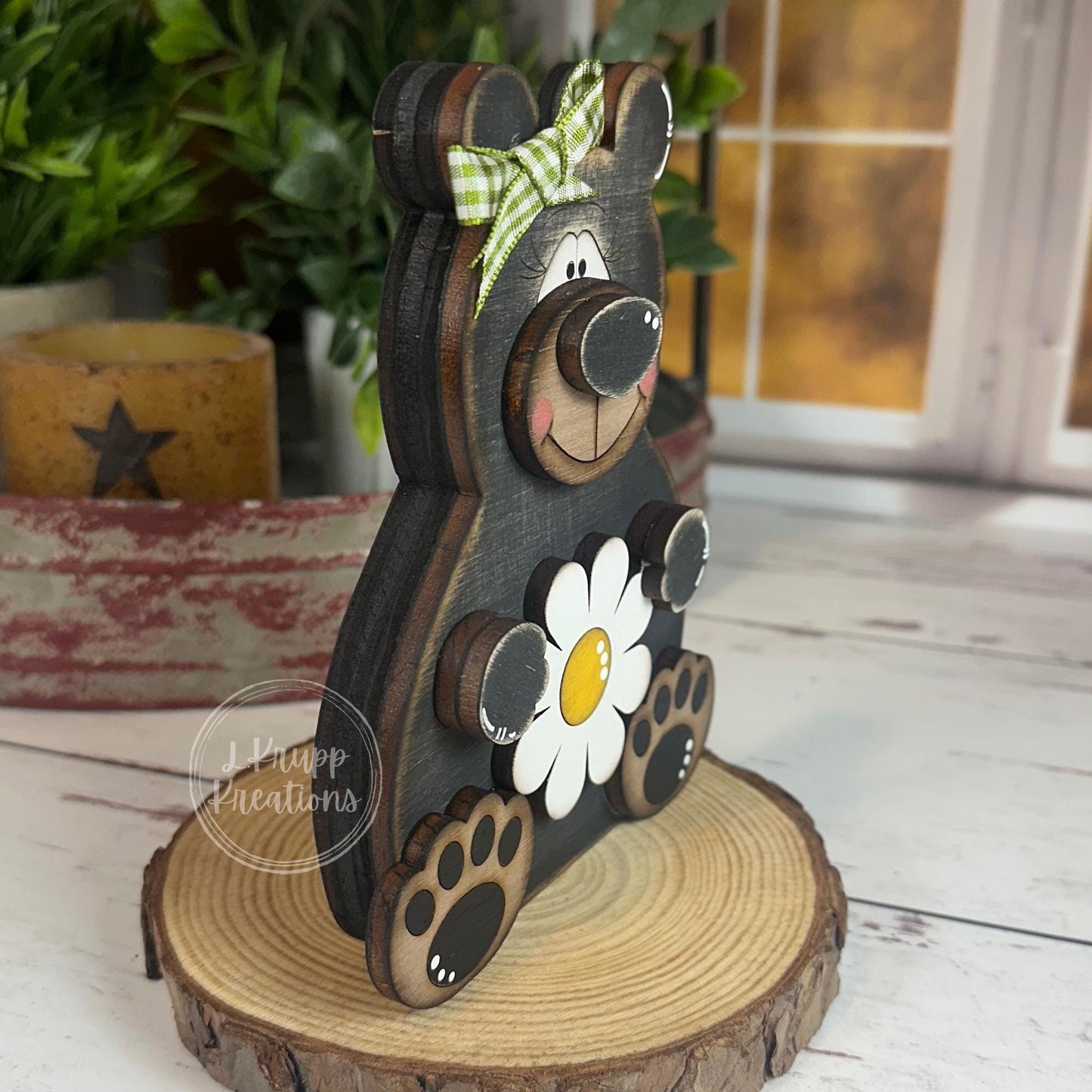 Customizable Wooden Black Bear Duo for Charming Home Decor