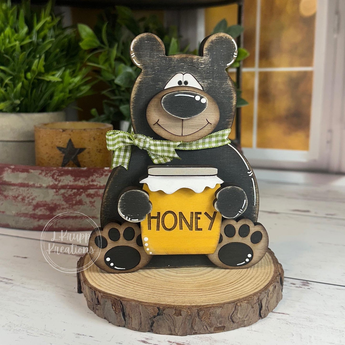 Customizable Wooden Black Bear Duo for Charming Home Decor
