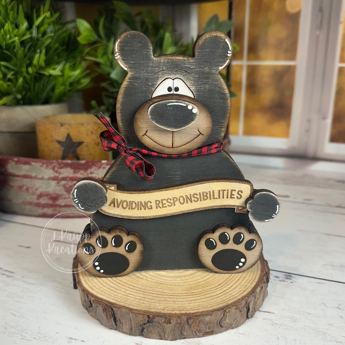 Customizable Wooden Black Bear Duo for Charming Home Decor