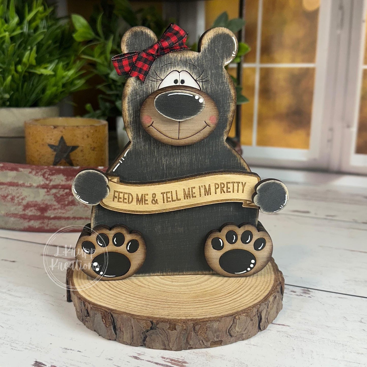 Customizable Wooden Black Bear Duo for Charming Home Decor