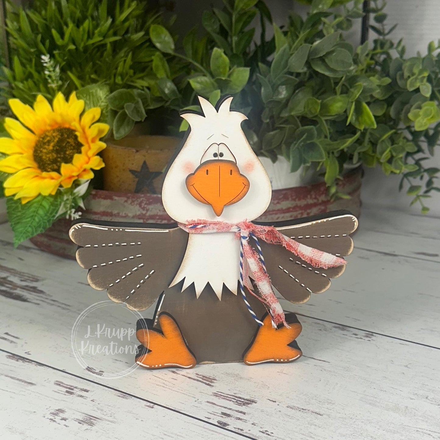 Rustic Americana Wooden Bald Eagle Decor, 4th of July Tiered Tray