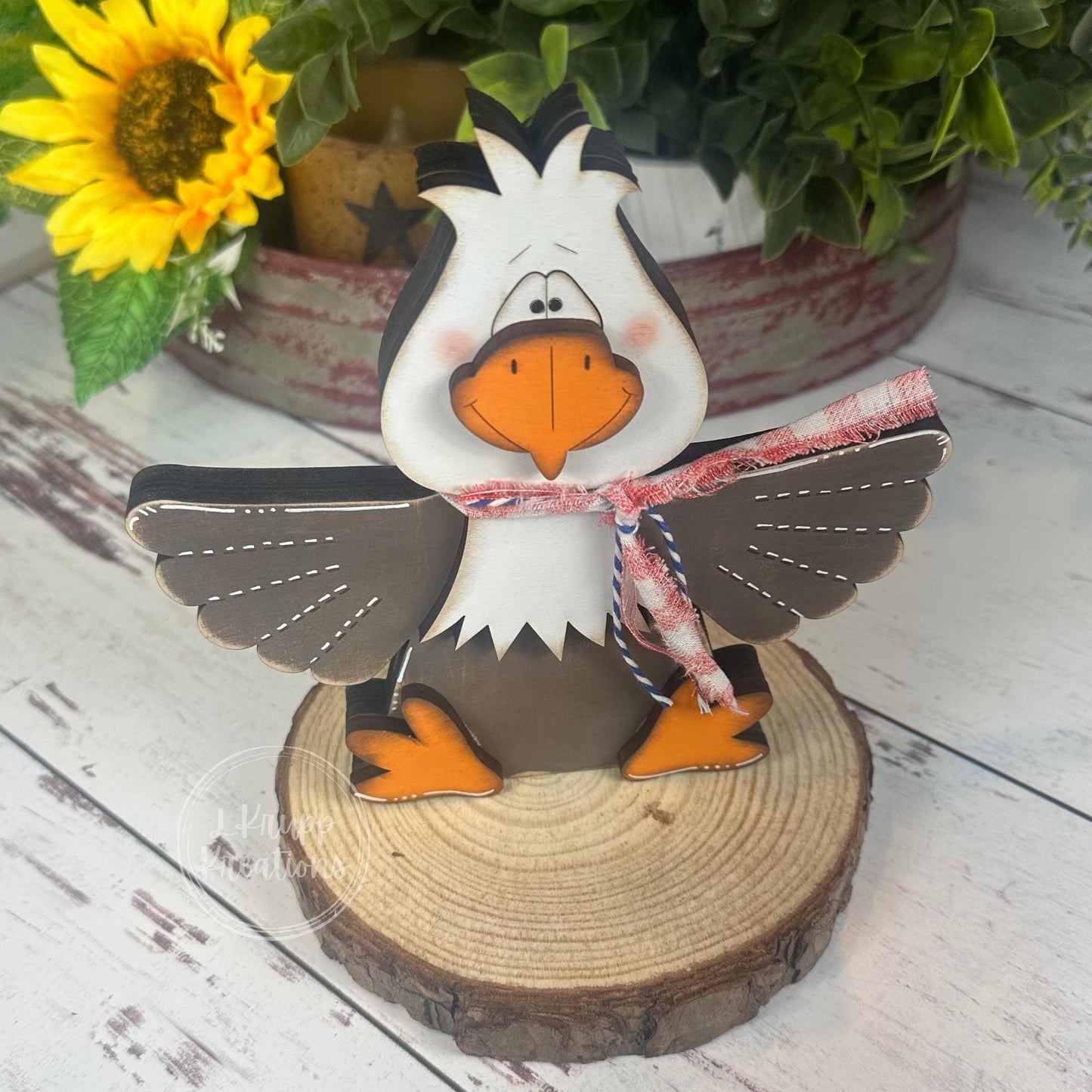 Rustic Americana Wooden Bald Eagle Decor, 4th of July Tiered Tray
