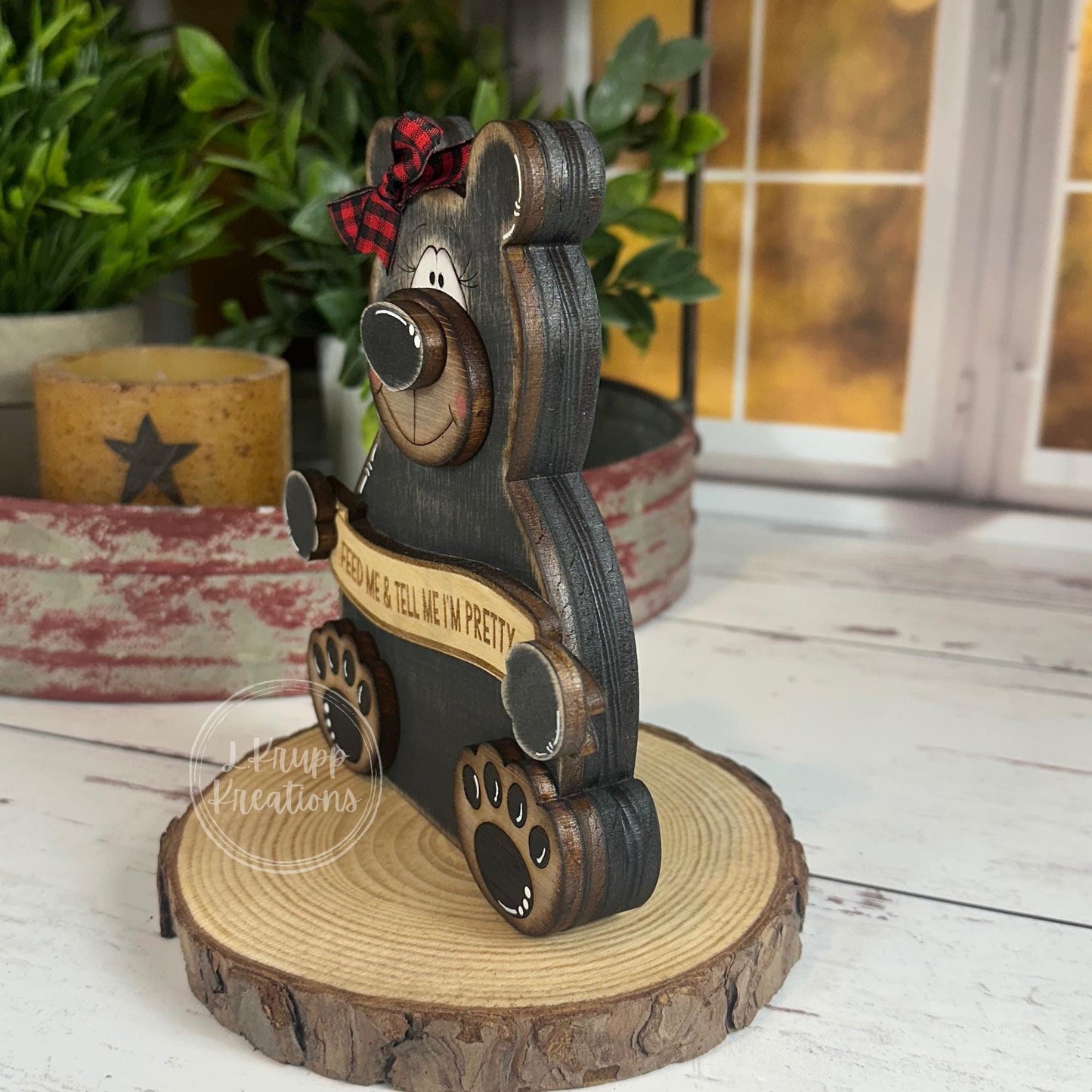 Customizable Wooden Black Bear Duo for Charming Home Decor
